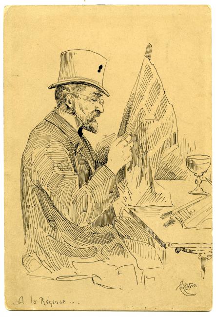 Portrait de Huysmans lisant un journal  la Rgence