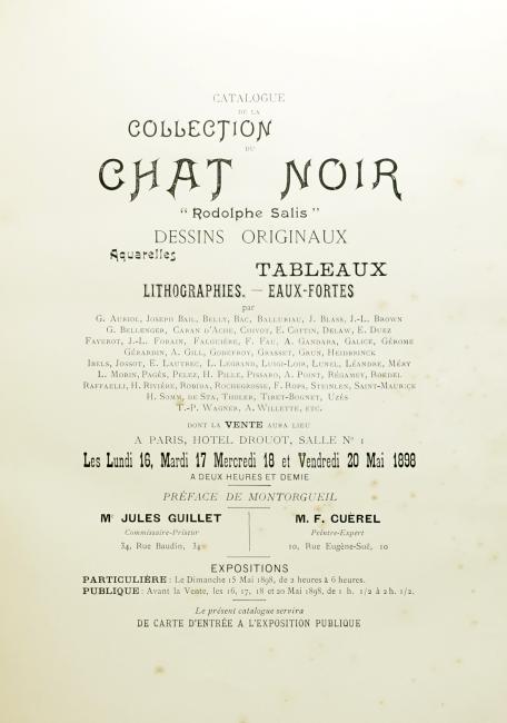 Catalogue de la collection du Chat Noir.  Rodolphe Salis . Dessins originaux, aquarelles, tableaux, lithographies, eaux-fortes, etc..